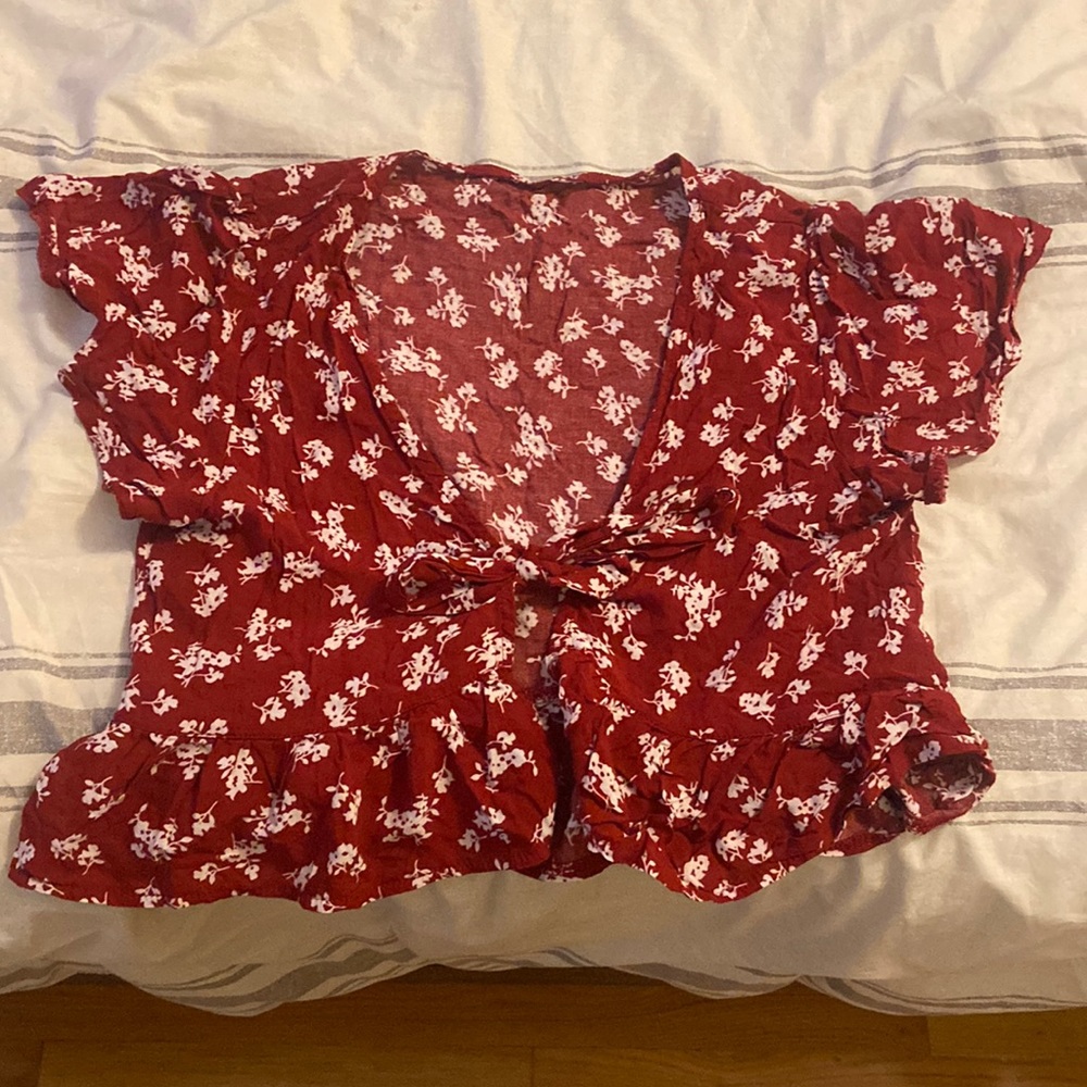 Floral Front Tie Top with ruffles